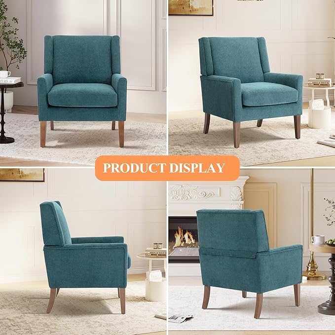Accent Chairs for Living Room Mid-Century Wooden Fabric Living Room Chairs Arm Chair Side Chairs for Living Room Bedroom Reading Nook