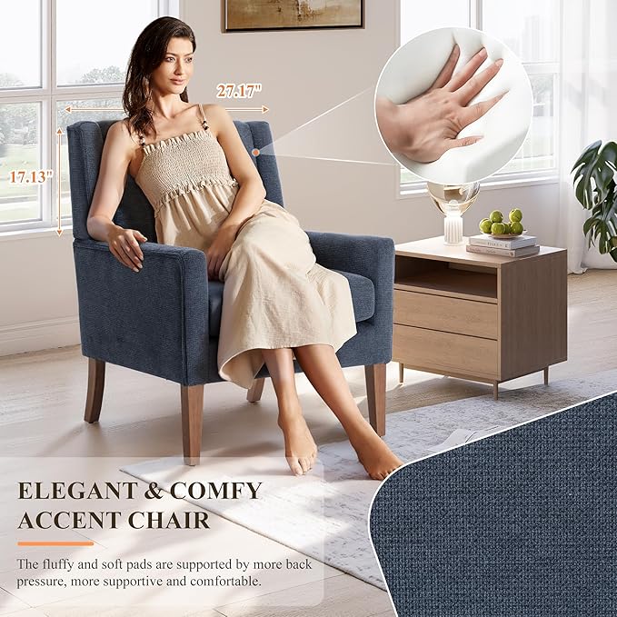 Accent Chairs for Living Room Mid-Century Wooden Fabric Living Room Chairs Arm Chair Side Chairs for Living Room Bedroom Reading Nook