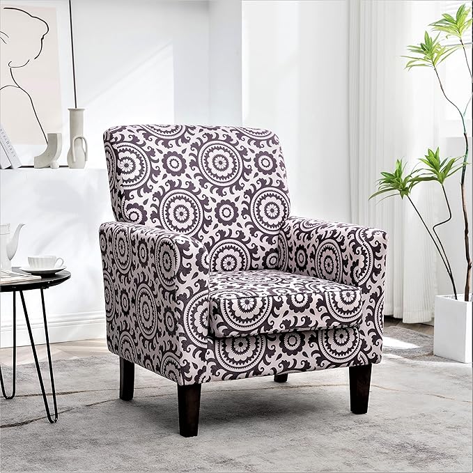 Contemporary Accent Arm Chair with Birch Wood Frame and Velvet Upholstery Armchair for Office and Living Room Decor Removable Cushions 02 Printed Fabric