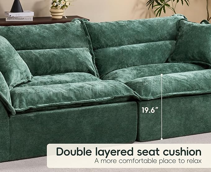 Hobestluk 104 Sectional Sofa Couches 3 Seater Modular Sofa Boneless Couch Cloud Couch with Removable Cushion Modular Sectional Couches for Living Room(Green)