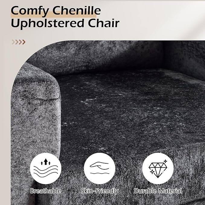 MELLCOM Oversized Chenille Accent Chair Set of 2 Comfy Armchair for Living Room Mid-Century Upholstered Reading Single Sofa Chair for Bedroom Grey