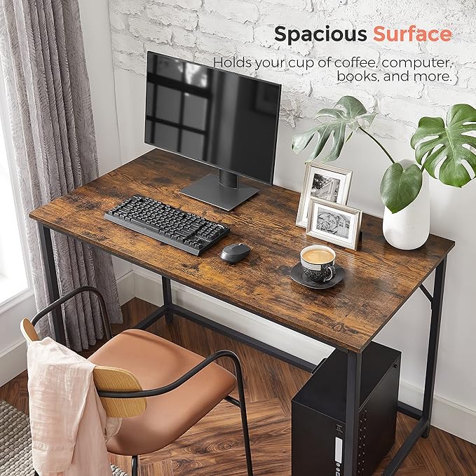 VASAGLE Computer Desk Office Work Desk 47.2 x 23.6 x 29.9 Inches for Study Bedroom Home Office Living Room Rustic Brown and Ink Black ULWD039B01