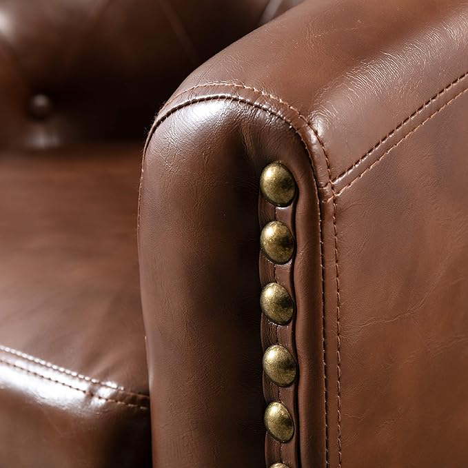 Generic PU Leather Tufted Barrel ChairTub Chair for Living Room Bedroom Club Chairs Dark Brown
