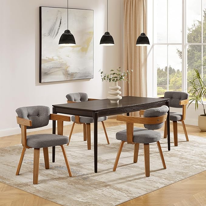 Art Leon Mid Century Modern Dining Chairs - Set of 2 Comfy Fabric Upholstered Dining Chairs Home Office Chair No Wheels Accent Arm Chair with Wood Legs for Kitchen Living Room Bedroom Gray/Walnut