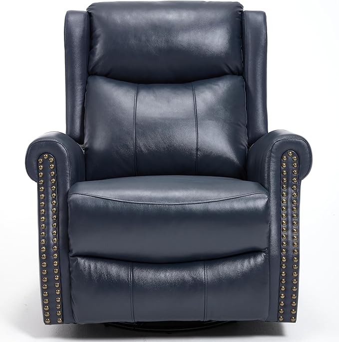 360° Swivel Glider Chair for Nursery Wingback Genuine Leather Rocking Recliner with Lumbar Heat &amp Massage 8-Point Vibration Massage for Living Room Bedroom