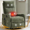 Small Swivel Rocker Recliner Chair for Nursery Heat &amp Massage Manual Upholstered 360° Fabric Glider Chair Small Recliners for Small Spaces Living Room (Green)