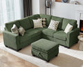 CHIC HOUSE Modular Sectional Couch| Corduroy L Shaped Sleeper Sofa U-Shape Sofa Bed Convertible Chaise with Storage Ottoman for Living Room Modern Furniture (Green 6 Seater L-Shaped)
