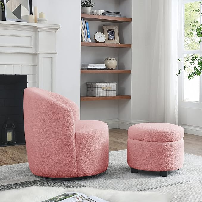 Swivel Barrel Chair Living Room Swivel Chair with Round Storage Chair 360 ° Swivel Club Chair Nursery Bedroom Office Hotel with upholstered Modern Armchair Teddy Fabric