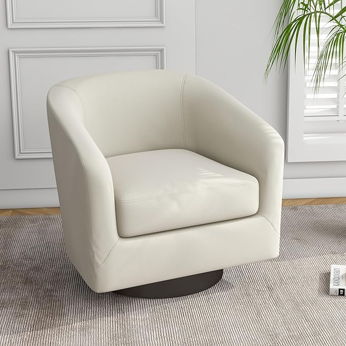 UIXE 360° Swivel Barrel Accent Chair Armchair Modern Round Club Arm Chair Upholstered Living Room Single Sofa Seating Bedroom Side Reading Seat in Fabric for Home Office (Beige)