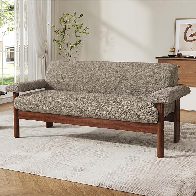 Christopher Knight Home Vincenzo Large Couch Chair Berber Fleece Sofa Upholstered Loveseat Soft Pillow Armchair Rubberwood Legs Couch 72.8 Loveseat Reading Sofa for Living Room Home Rest Brown