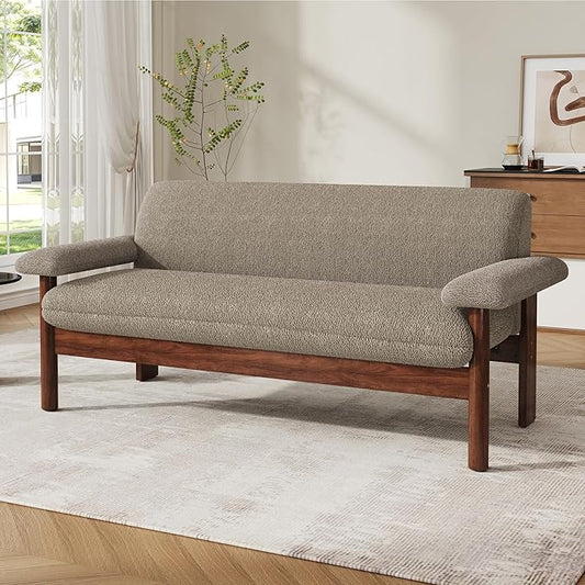 Christopher Knight Home Vincenzo Large Couch Chair Berber Fleece Sofa Upholstered Loveseat Soft Pillow Armchair Rubberwood Legs Couch 72.8 Loveseat Reading Sofa for Living Room Home Rest Brown