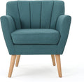 Mid-Century Accent Chairs Modern Upholstered Living Room Chair Cozy Armchair with Wood Legs for Bedroom/Office/Cafe/Living Room (Teal + Linen)