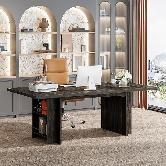 Tribesigns 62.99-Inch Computer Desk Modern Executive Office Desk Large Long Writing Table with Storage Shelves for Office Study Room (Black)