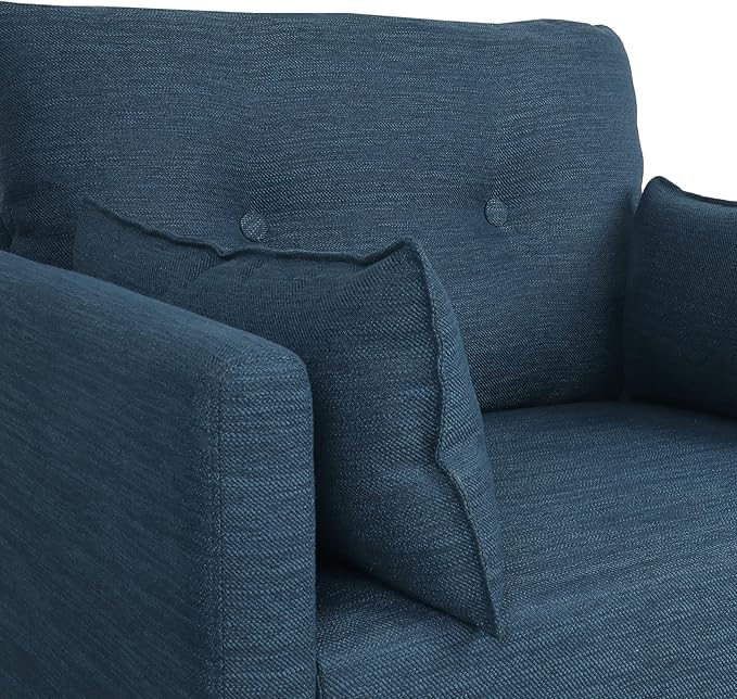 GDFStudio Tufted Club Chair Accent Armchair Accent Arm Reading Chair for Living Room Upholstered Button Armchair Lounge Chair with Comfy Cushion Wooden Leg for Bedroom Office Navy Blue