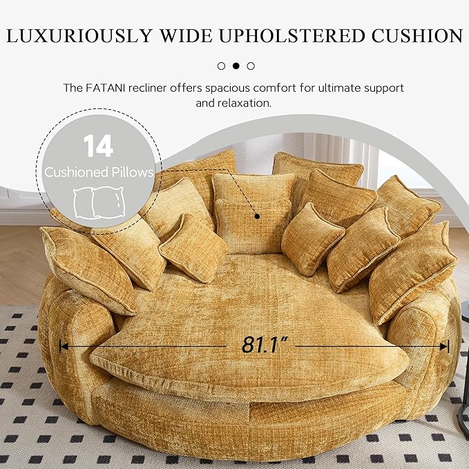 81.1 W Oversized Round Chair Swivel Accent Chair Extra Large Knitted Chenille Living Room Chair (Yellow)