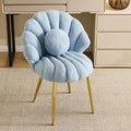 VINGLI Shell-Shaped Teddy Fleece Accent Vanity Chair with BackComfy Blue and Gold Desk Chair No WheelsCute Small Pearl Deco PillowGift for Girls/Womenfor MakeupOfficeDiningNailSewingBedroom