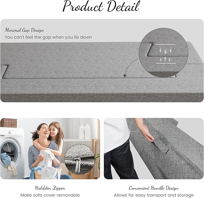 Daneey 10 Inch Folding Sofa Bed Couch Futon Sofa Bed Foam Floor Sofa Bed Floor Couch Sleeper Bed for Living Room Bedroom Dorm Guest Room Floor Mattress Twin Easy to Clean