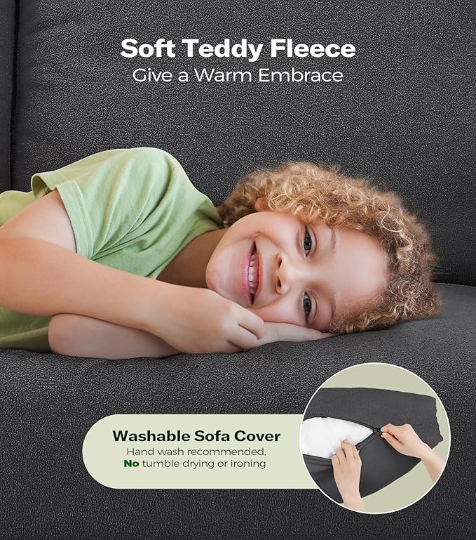 Teddy Sofa Couch 83 Comfy Couches for Living Room Classic Grey | 22 Extra Deep Seat Tool-Free Sofas All-Wood Loveseat 2 Pillows Included 850lbs Load-bearing