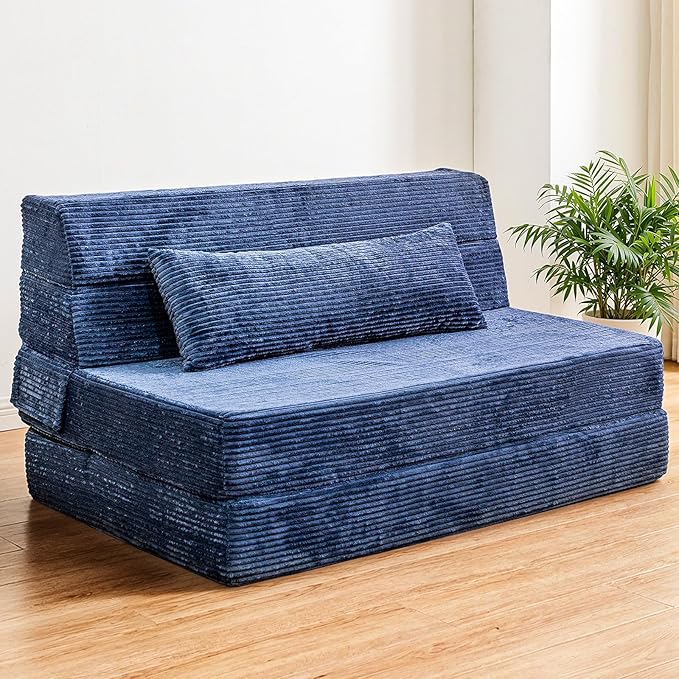 Folding Sofa Bed Convertible Sleeper Chair with Pillow High Density Memory Foam Fold Out Couch Foldable Mattress Futon Sofa for Living Room/Dorm/Guest Use/Apartment/Home Office