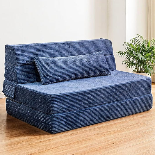 Folding Sofa Bed Convertible Sleeper Chair with Pillow High Density Memory Foam Fold Out Couch Foldable Mattress Futon Sofa for Living Room/Dorm/Guest Use/Apartment/Home Office