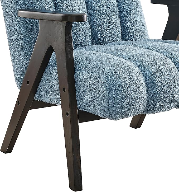 Roundhill Furniture Rella Modern Teddy Sherpa Accent Chair with Espresso Wood Frame Blue