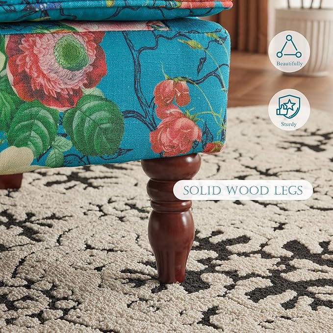 MELLCOM Floral Accent Chair High Back Upholstered Armchair with Solid Legs Leisure Single Sofa Chair for Living Room Bedroom Home Office Teal Floral
