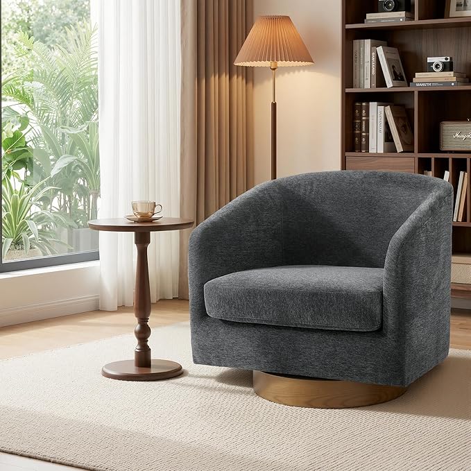 UIXE Swivel Accent Chairs Set of 2 Chenille Upholstered Barrel Chair for Living Room Comfy Round Armchair Single Sofa Bedroom Reading Seat - Gray