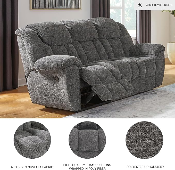 Signature Design by Ashley Foreside Contemporary Stain Resistant Manual Reclining Sofa Gray