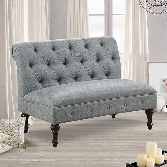 Rosevera Larkin Upholstered Tufted Fine Polyester Chair Loveseat Sofa Bench with Armless Design Easy Assembly for Living Room Bedroom Grey