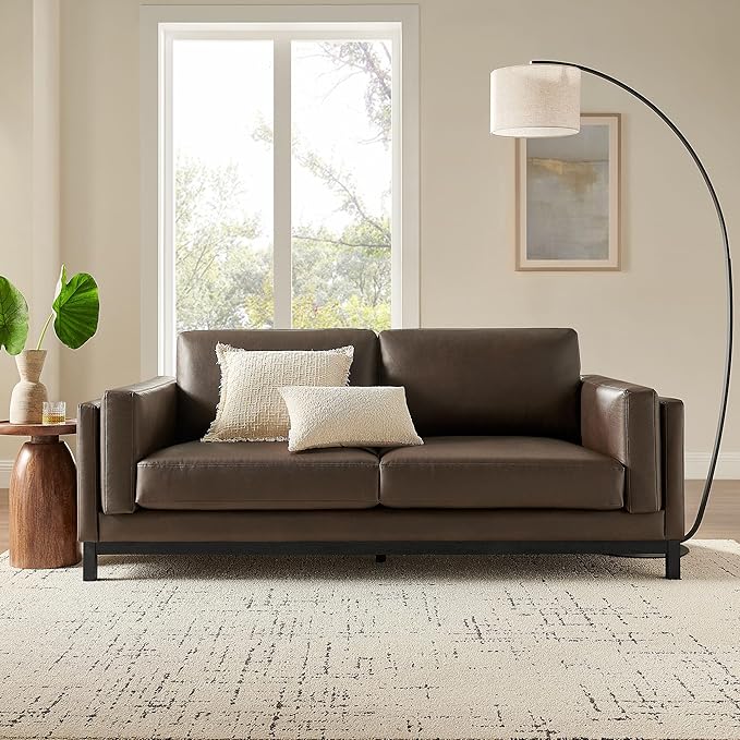 Modway Roscoe 81 Inch Vegan Leather Sofa in Espresso - Comfortable Faux Leather Deep Seat Couch for Living Room Apartment or Office Seating