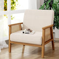 ALISH Mid-Century Modern Accent Chairs Upholstered Living Room Chairs Armchairs with Rattan Arms and Wooden Legs for Living Room Bedroom (Beige Set of 1)