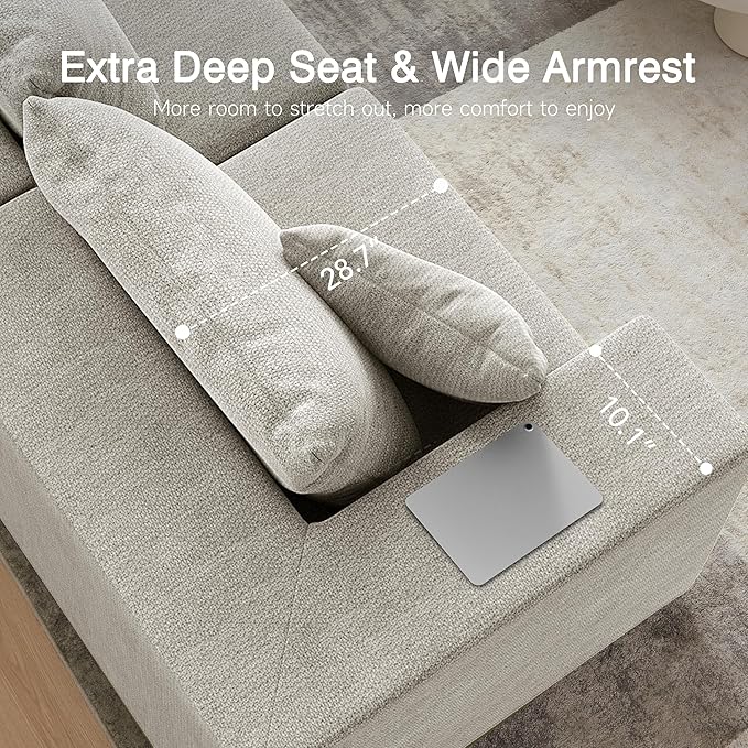 152'' Cloud Couch Sectional Deep Seat Upholstered Sofa Chenille Modular Sectional Couches for Living Room Memory Foam with 6 Pillows No Assembly Required (Beige)