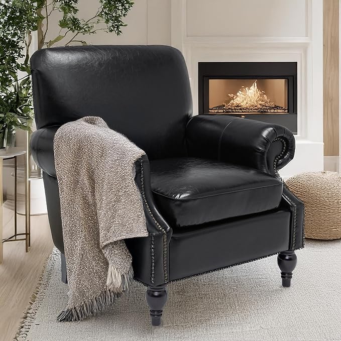 Accent Chair22.4 Seat Depth Armchair with Roll Arms36.6W*34.3D*34.6H Living Room ChairWood LegsSet of 1Faux Leather in Black