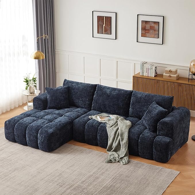 108 Inch Oversized Cloud Modular Sectional Sofa with Left Facing Chaise L Shaped Floor Lounge Couch Comfy Tufted Chenille Boneless Sofa with Deep SeatNo Assembly Required for Living Room Office