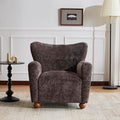 Christopher Knight Home Lindy Wingback Accent Chair Upholstered Armchair with Rounded Wooden Legs Curved Backrest Single Sofa Soft Cushion Seating Comfy Lounge Chair for Living Room Dark Brown