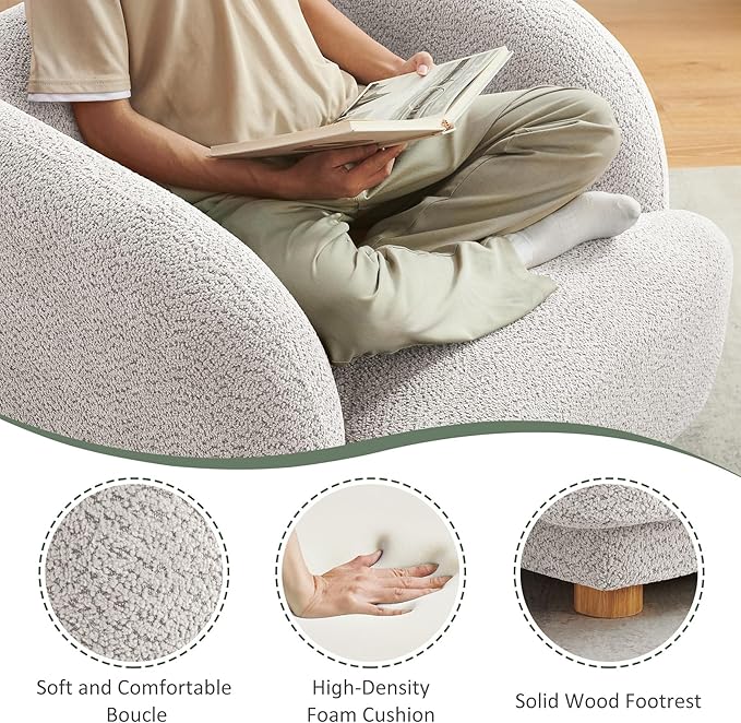 VANOMi Oversized Living Room Chair Modern Comfy Accent Barrel Chairs Single Sofa Chair with Wood Legs Upholstered Armchair for Bedroom Office Waiting Room (Camel)
