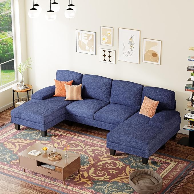 YESHOMY Sectional Couch for Living Room Modern Cloud Couch with Deep Seat and Chaise U-Shaped Sofa Couches with Padded Armrest for Small Apartment (Loop Yarn Blue)