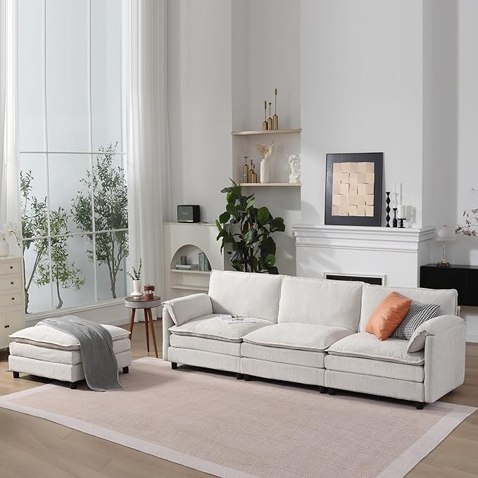 108 Cloud Sectional Couches for Living Room Convertible L Shaped Modular Sectional Sofa with Movable Ottoman 3-Seat Chenille Cloud Couch with Deep Seat for Bedroom Apartment Beige