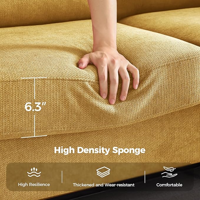 91 Inch Lawson Sofa with Extra Deep Seats Oversize Mid-Century 3-Seat Sofa Couch for Living Room Apartment Lounge Yellow