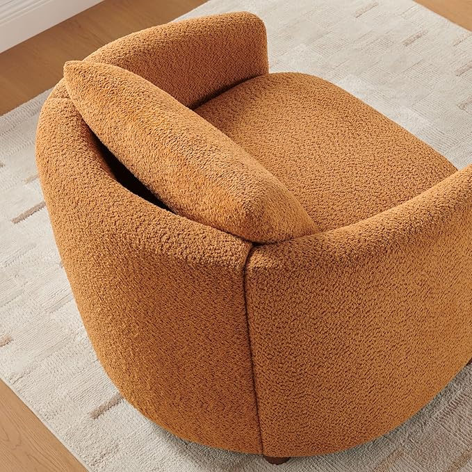 Boucle Accent Barrel Chair Cloud Reading Chair for Living Room &amp Bedroom Furry Sherpa Armchair with Cozy Soft Throw Pillow Back Comfy Upholstered Lounge Chair Modern Single Sofa Chair