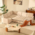 107 Sleeper Sofa Set of Modular Pieces with Pull Out Bed U Shaped Sectional Couch with Storage Extra Wide&ampDeep Seat Couches for Living Room Removable Sofa Cover Chenille-Flat White