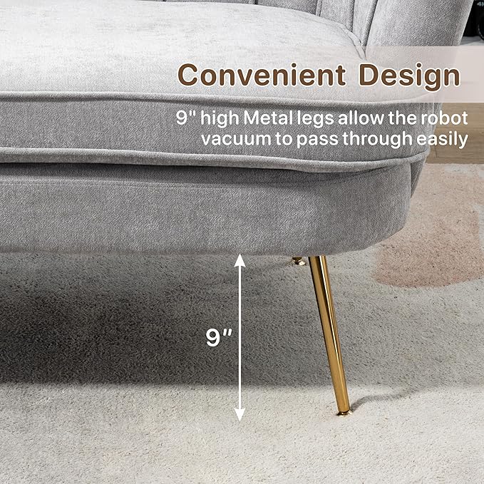 Mlmh &amp Kngwa Chenille Loveseat Sofa 59 2-Seater Couch Settee with Gold Metal Legs Comfy Upholstered Floral Small Sofa for Bedroom Living Room Apartment Light Gray