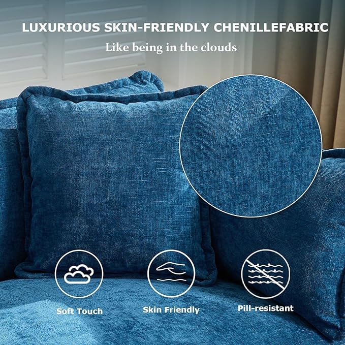 SoarFlash Chenille 77.95 Sectional Sofa Comfy L Shaped Modular Coush Sofa with Ottoman Modern 2 Seat Couch Deep Seat Sofa Set for Living RoomBlue