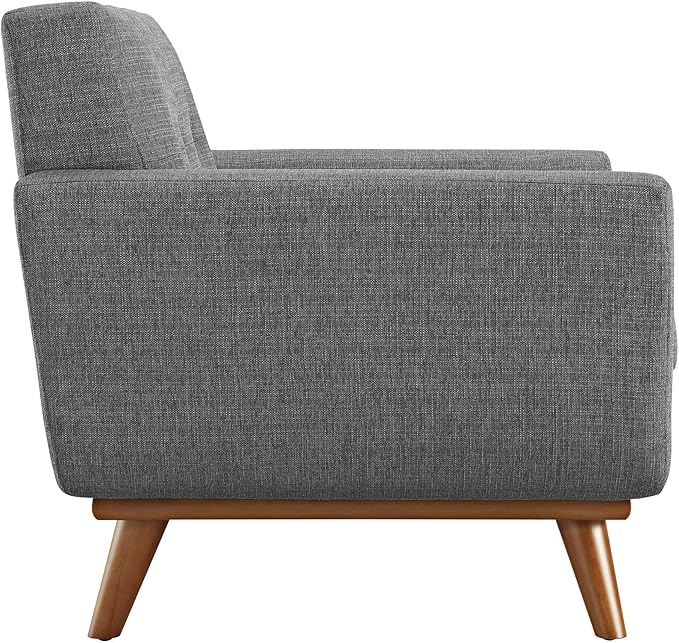 Modway Engage Mid-Century Modern Upholstered Fabric Accent Arm Lounge Chair Wood in Gray Armchair