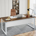 Tribesigns 63 Computer Desk Home Office Desk Writing Table for Workstation Modern Executive Desk with Sturdy Legs (Only Table) (Oak Karo &amp White)