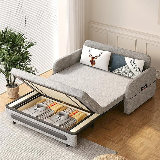 Pull-Out Sofa Bed - Versatile Futon Sleeper Couch for Living Room and Small Spaces(34.25 D x 59.84 W x 37.4 H)- Gray/White RV Lounge (61.61 Gray)