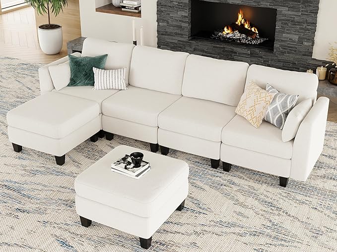 Modular Sectional Sofa Comfy Cloud Couch Sectionals Convertible Modular Couch with High Density Memory Foam 6 Seat U Shaped Sectional Couches for Living Room Washable Cover Beige | Comfortable C