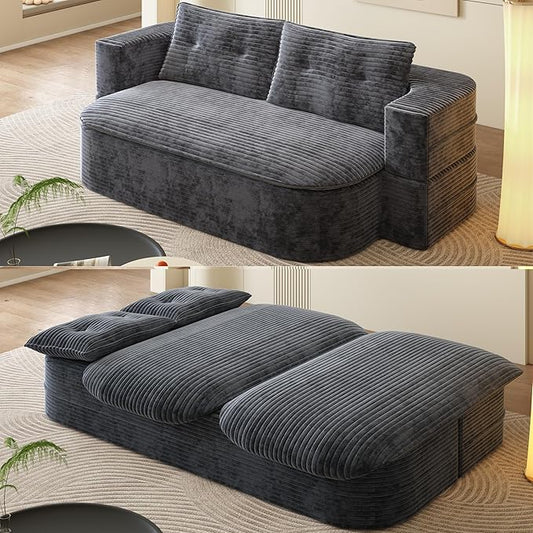 78.7 Folding Sofa Bed18 Full Size Floor CouchConvertible Corduroy Fabric Foam-Filled Sleeper Futon Loveseat Couch for Office Apartment-Dark Gray