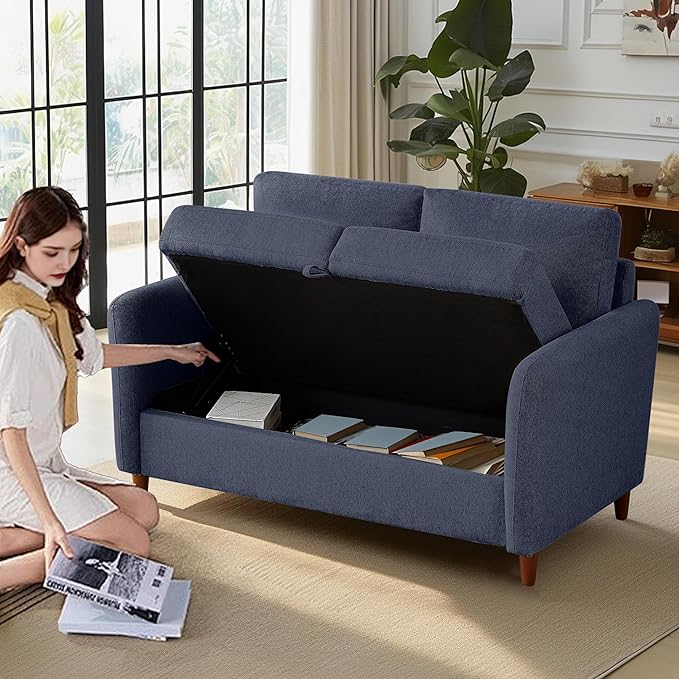 Loveseat Sofa Couch with Storage Small Couches for Small Spaces Comfy Love Seats for Living Room 2 Seater Sofa for Bedroom (Dark Blue 2-Seat)