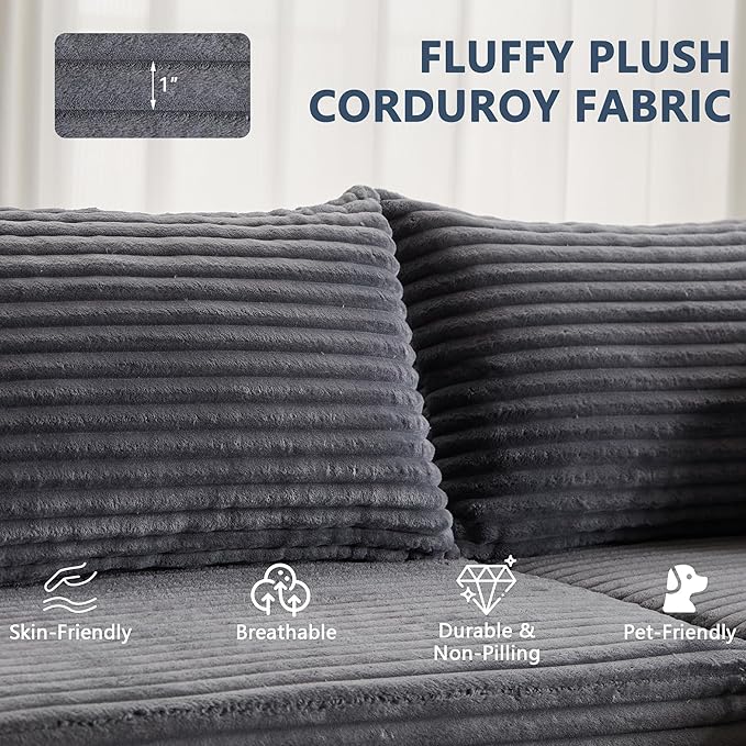 107 Modular Sectional Couch with L-Shape ChaiseBoneless Sofa for Living RoomModern Cloud Couch with Deep SeatNo Assembly RequiredLovesetGrey(Right Facing Chaise)